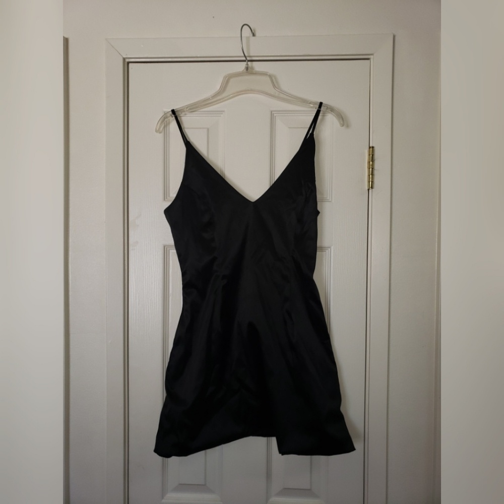 Black satin mini dress